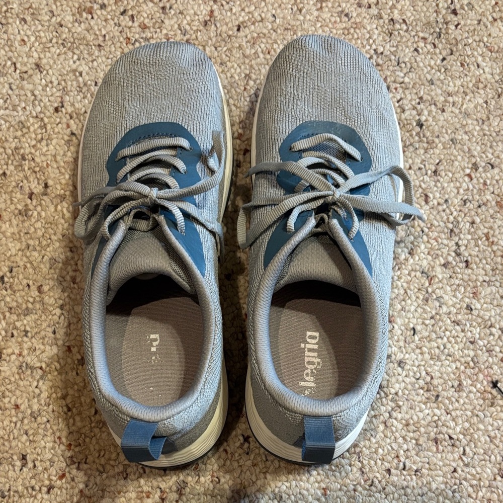 Alegria Gray and Blue Knit Sneakers